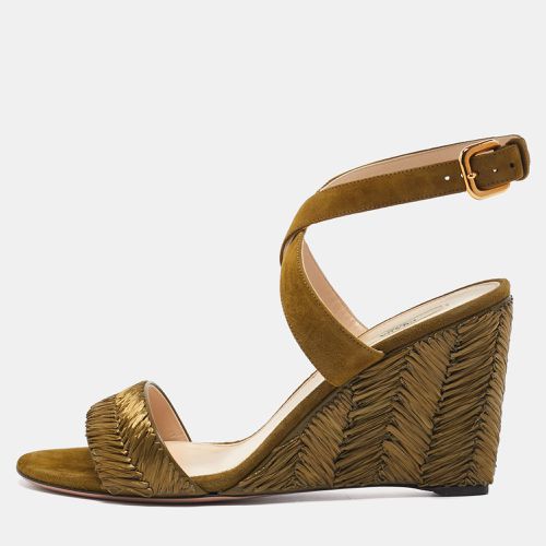 Olive Suede and Raffia Wedge Ankle Wrap Sandals Size 41 - Prada - Modalova