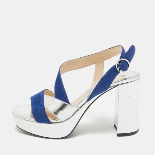 Blue Leather and Suede Platform Slingback Sandals Size 38 - Prada - Modalova