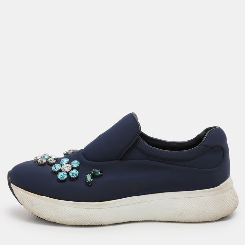 Nylon Catch Me If You Can Crystal Embellished Slip On Sneakers Size 35.5 - Prada - Modalova