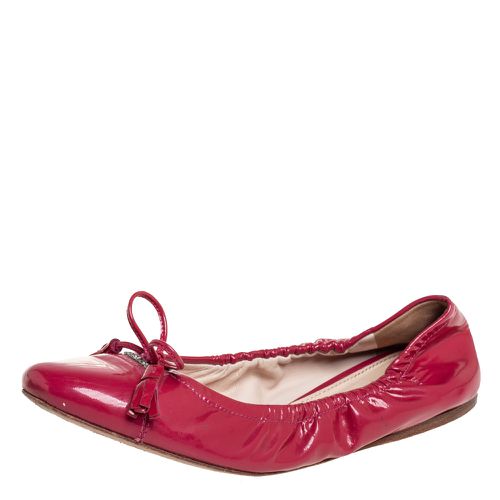 Patent Leather Tassel Bow Scrunch Ballet Flats Size 35 - Prada - Modalova