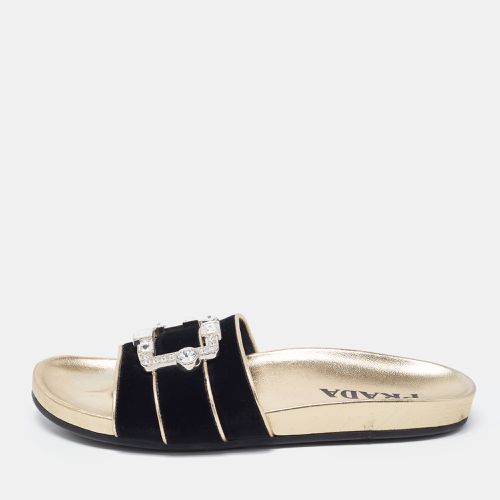 Velvet Embellished Buckle Slides Size 39.5 - Prada - Modalova