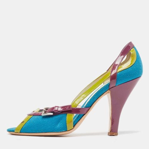 Tricolor Canvas and Patent Leather Peep Toe Pumps Size 40.5 - Prada - Modalova