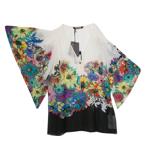 Floral Printed Silk Kaftan Top S - Roberto Cavalli - Modalova