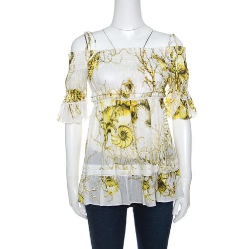 And Yellow Floral Printed Cotton Off Shoulder Blouse M - Roberto Cavalli - Modalova