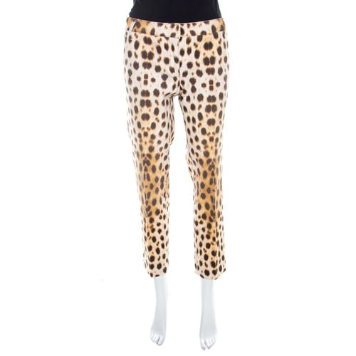 Leopard Print Cotton Tapered Ankle Grazer Trousers M - Roberto Cavalli - Modalova