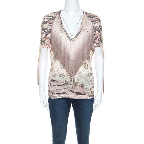 Printed Fringed Neckline V-Neck Top S - Roberto Cavalli - Modalova