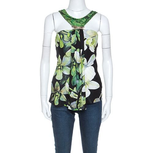 Floral Printed Knit Brooch Detail Top S - Roberto Cavalli - Modalova