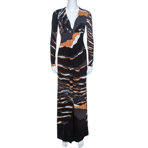 Stretch Jersey Draped V Neck Maxi Dress S - Roberto Cavalli - Modalova