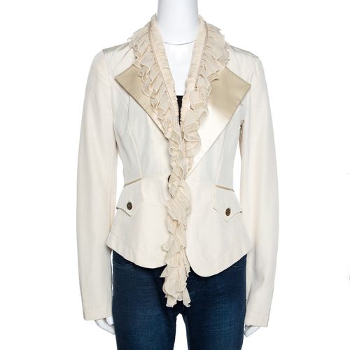 Cotton Blend Ruffle Detail Jacket M - Roberto Cavalli - Modalova