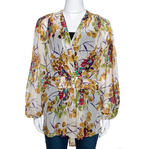 Silk Georgette Floral Print Faux Wrap Blouse M - Roberto Cavalli - Modalova