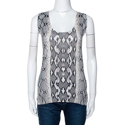 Snake Printed Knit Scoop Neck Top M - Roberto Cavalli - Modalova