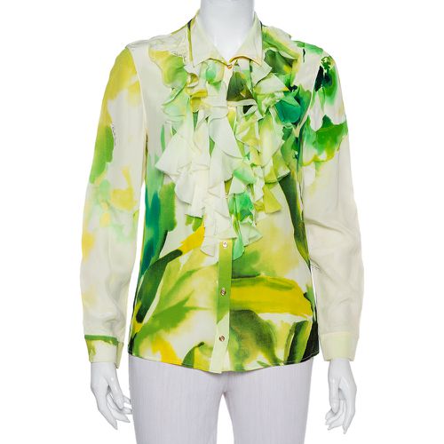 Printed Silk Ruffled Detail Button Front Shirt M - Roberto Cavalli - Modalova