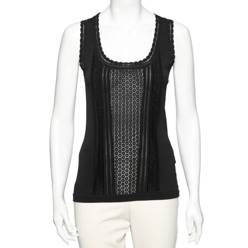 Jersey & Guipure Lace Paneled Sleeveless Top M - Roberto Cavalli - Modalova