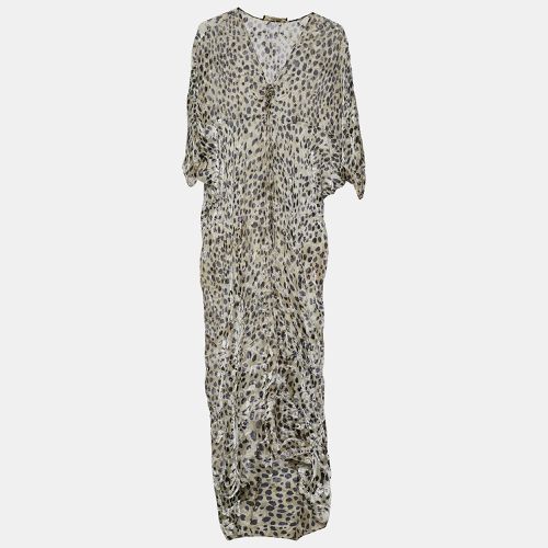 Animal Printed Velour Sheer Kaftan Maxi Dress M - Roberto Cavalli - Modalova