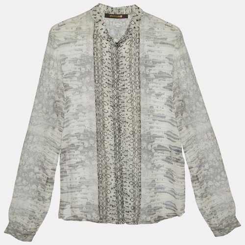 Light Snakeskin Printed Silk Button Front Shirt S - Roberto Cavalli - Modalova