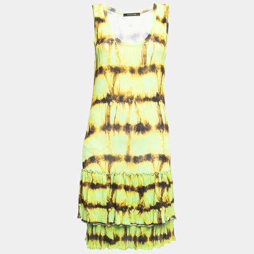 Neon /Yellow Abstract Print Jersey Frilled Sleeveless Short Dress S - Roberto Cavalli - Modalova