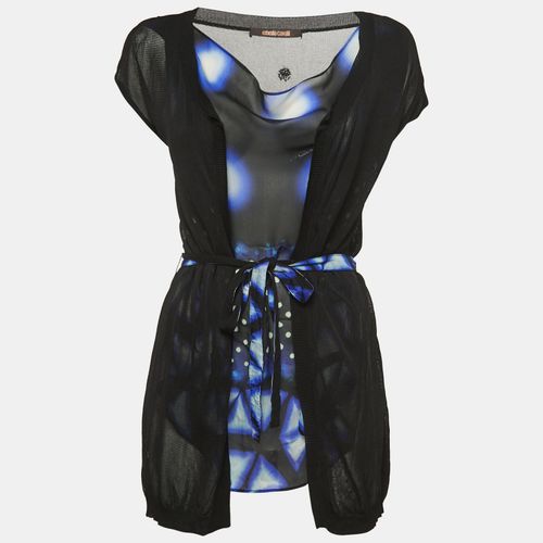 Blue Print Silk & Knit Sleeveless Belted Top S - Roberto Cavalli - Modalova