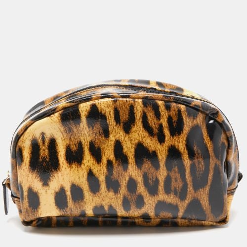 Black Leopard Print Coated Canvas Cosmetic Pouch - Roberto Cavalli - Modalova