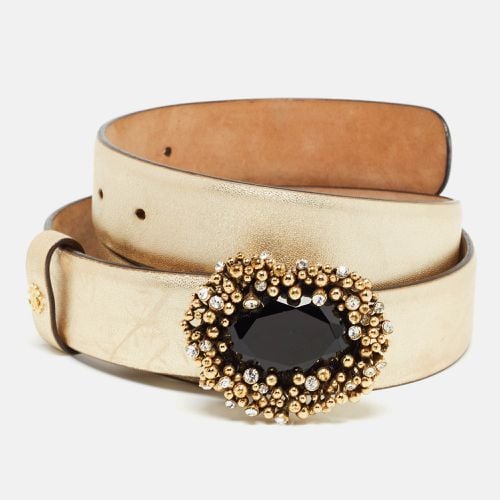 Leather Crystal Embellished Buckle Belt 100 CM - Roberto Cavalli - Modalova