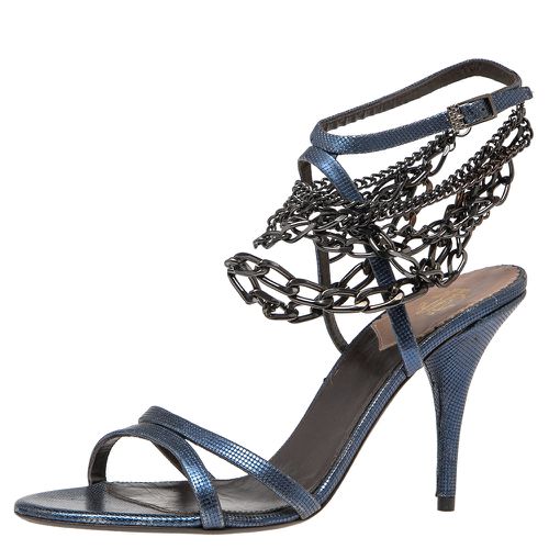 Metallic Leather Ankle Chain/Strap Sandals Size 38 - Roberto Cavalli - Modalova