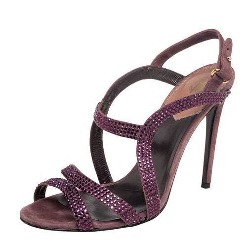 Suede Crystal Embellished Strappy Sandals Size 40 - Roberto Cavalli - Modalova