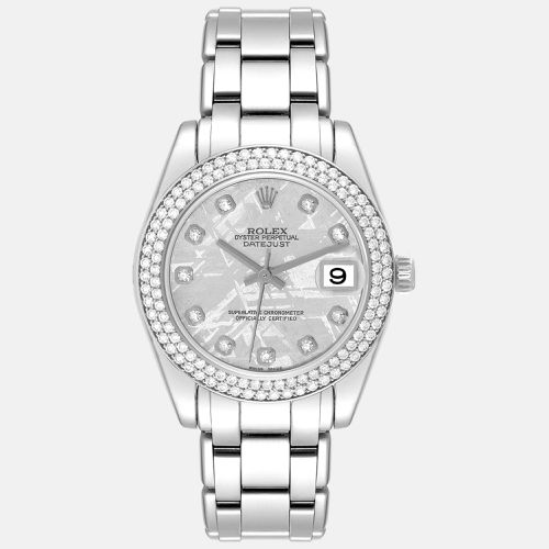 Pearlmaster White Gold Meteorite Dial Diamond Ladies Watch 81339 34 mm - Rolex - Modalova