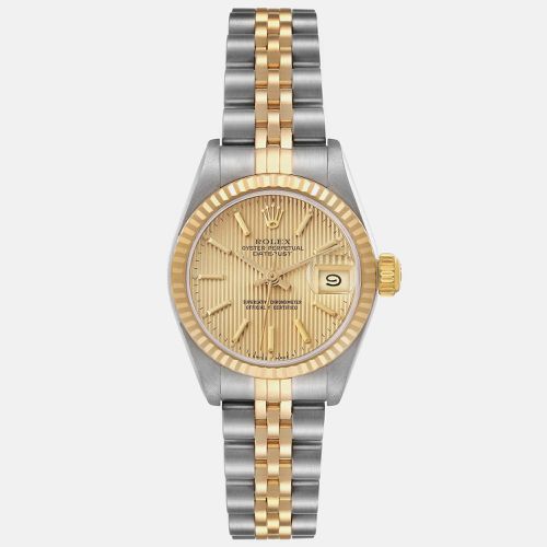 Datejust Champagne Tapestry Dial Steel Yellow Ladies Watch 26 mm - Rolex - Modalova