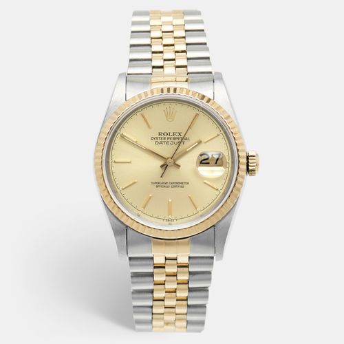 Champagne 18k Yellow Stainless Steel Datejust 16233 Men's Wristwatch 36 mm - Rolex - Modalova