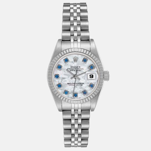 Datejust Steel White Gold Mother of Pearl Sapphire Dial Ladies Watch 79174 26 mm - Rolex - Modalova