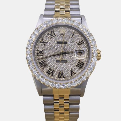 Customised 5CT Diamond 18K Yellow Gold Stainless Steel Datejust Automatic Men's Wristwatch 36mm - Rolex - Modalova
