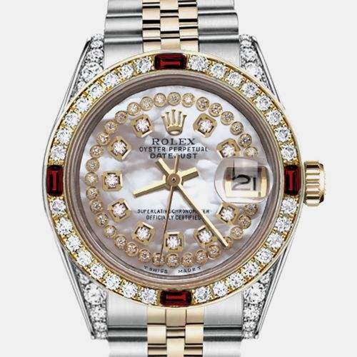 Customised MOP Diamond 18K Yellow Gold Stainless Steel Datejust 69173 Automatic Women's Wristwatch 26mm - Rolex - Modalova