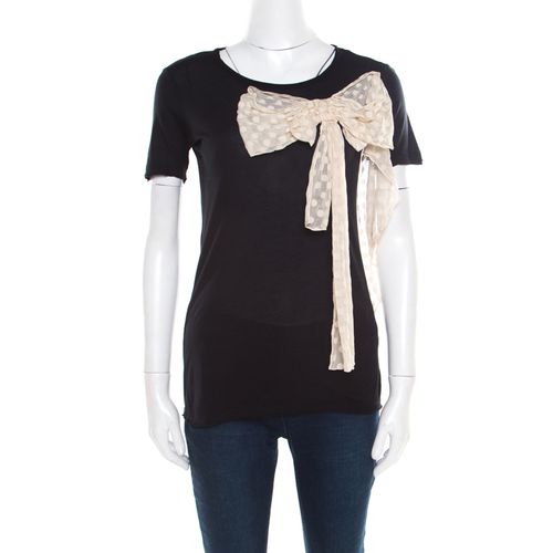 Jersey Contrast Bow Detail Raw Edged Top XS - RED Valentino - Modalova