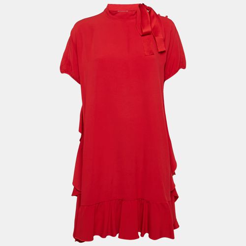 Valentino Crepe Ruffled Tie-Up Neck Detail Mini Dress M - RED Valentino - Modalova