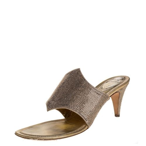 Rene Caovilla Metallic Satin Crystal Embellished Slide Sandals Size 38 - René Caovilla - Modalova