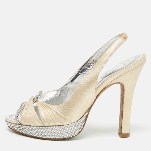 René Caovilla Glitter Nubuck Leather Crystal Embellished Slingback Sandals Size 36.5 - René Caovilla - Modalova