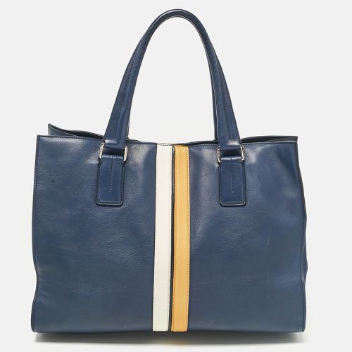 Tod's Navy Blue Leather Stripe Tote - Tod's - Modalova