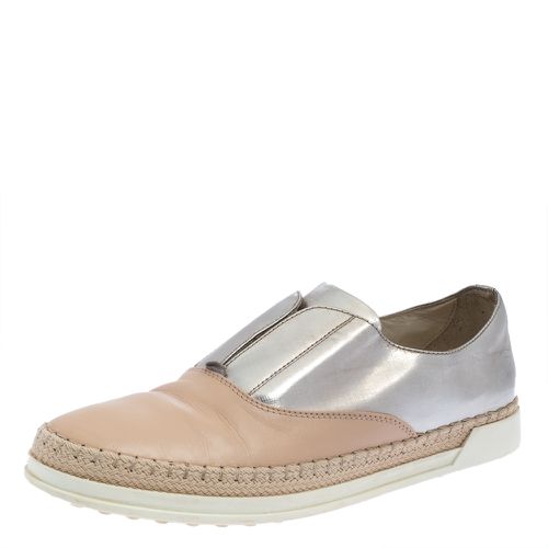 Silver Leather Francesina Slip On Espadrille Sneakers Size 38.5 - Tod's - Modalova