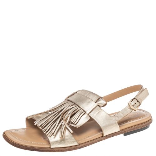 Metallic Leather Fringe Slingback Flat Sandals Size 37 - Tod's - Modalova