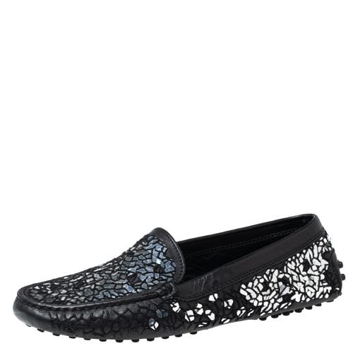 Silver Sequins Mosaic Leather Driver Loafers Size 36 - Tod's - Modalova