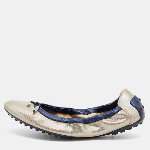 Blue Textured Nubuck Leather Scrunch Ballet Flats Size 38 - Tod's - Modalova