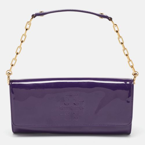 Patent Leather Logo Embossed Flap Clutch Bag - Tory Burch - Modalova