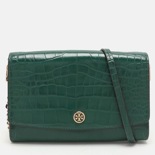 Croc Embossed Leather Robinson Wallet On Chain - Tory Burch - Modalova