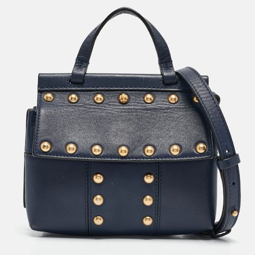 Navy Leather Mini Block-T Top Handle Bag - Tory Burch - Modalova