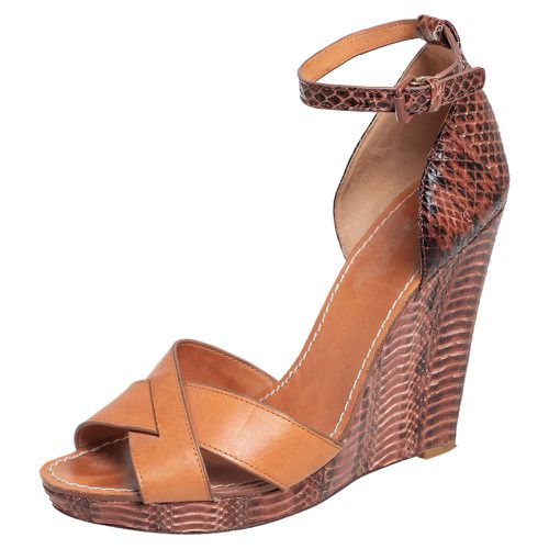 Leather and Python Platform Wedge Ankle Strap Sandals Size 40 - Tory Burch - Modalova