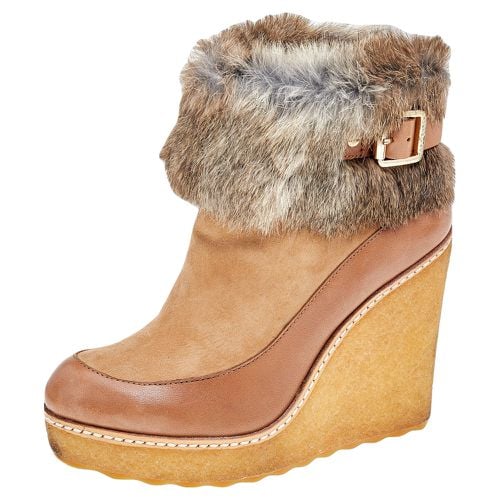 Leather, Suede And Fur Wedge Ankle Boots Size 37 - Tory Burch - Modalova