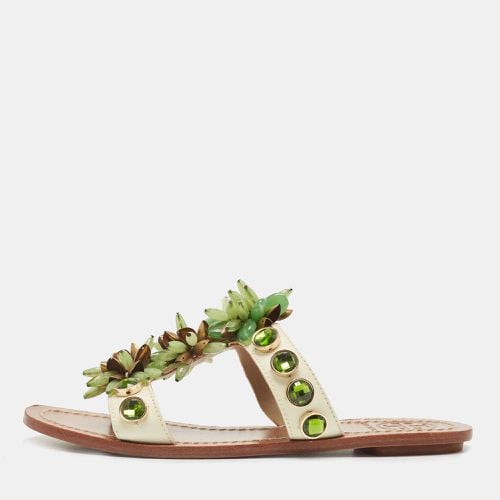 Patent Leather Floral Crystals Studded Flat Slides Size 36 - Tory Burch - Modalova