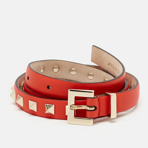 Leather Rockstud Slim Belt 75 CM - Valentino - Modalova