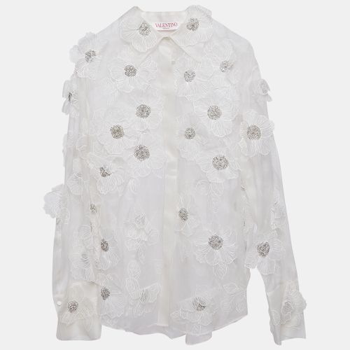 Floral Embellished Organza Silk Sheer Shirt XS - Valentino - Modalova