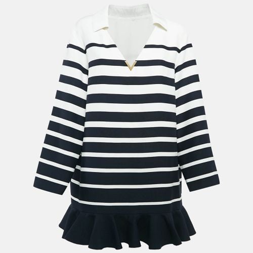 White Stripe Wool Blend Ruffled Mini Dress M - Valentino - Modalova