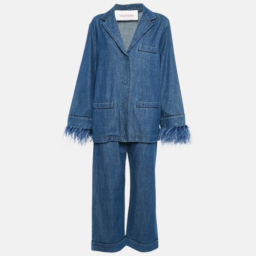 Feather Trim Denim Shirt and Trouser Set M - Valentino - Modalova